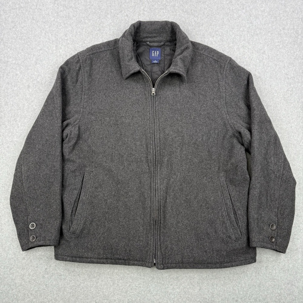 Vintage Gap Jacket Mens XL Gray Wool Blend Bomber Full Zip Quilted Lined‎ Y2K